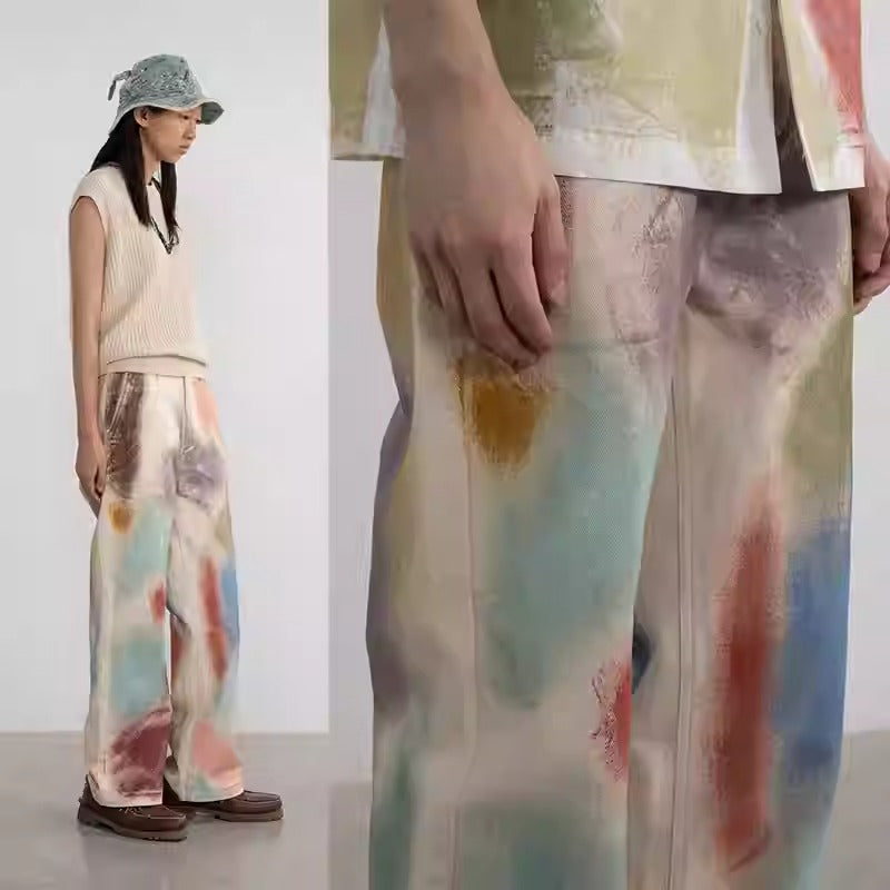 Hand-Painted Brush Stroke Trousers Long Pants [ID:0204PA]