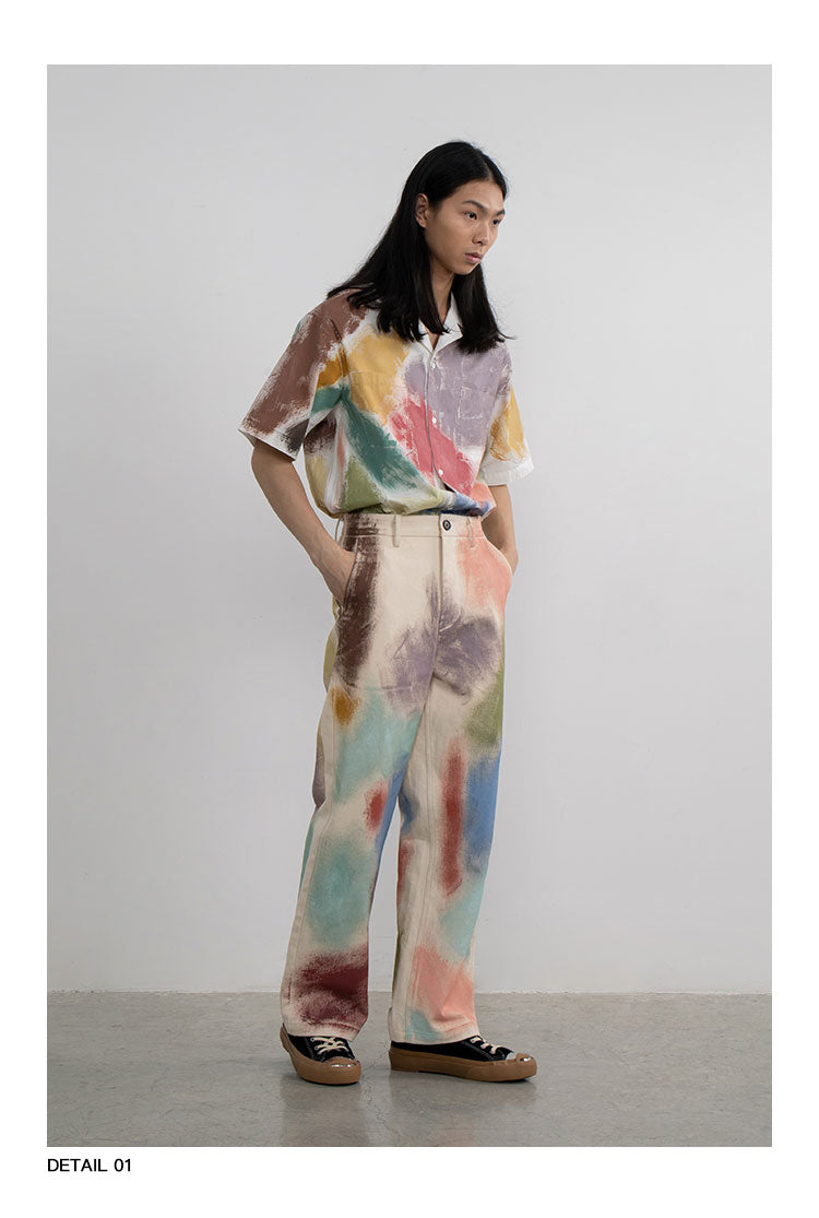 Hand-Painted Brush Stroke Trousers Long Pants [ID:0204PA]