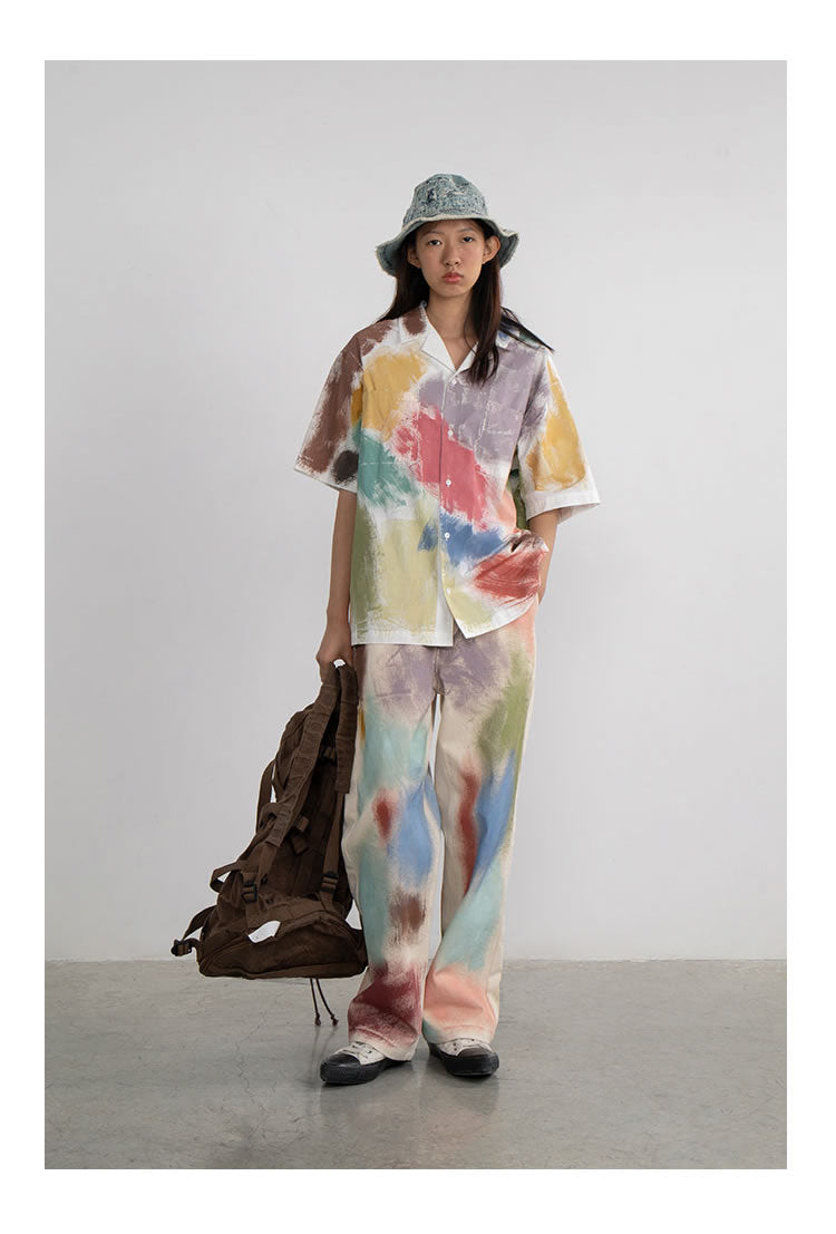 Hand-Painted Brush Stroke Trousers Long Pants [ID:0204PA]