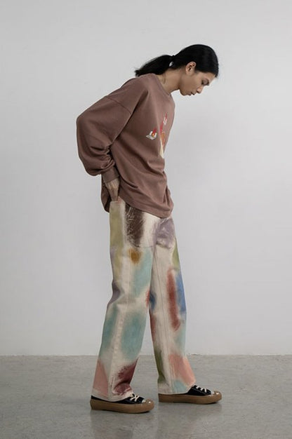 Hand-Painted Brush Stroke Trousers Long Pants [ID:0204PA]