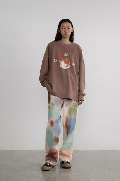 Hand-Painted Brush Stroke Trousers Long Pants [ID:0204PA]