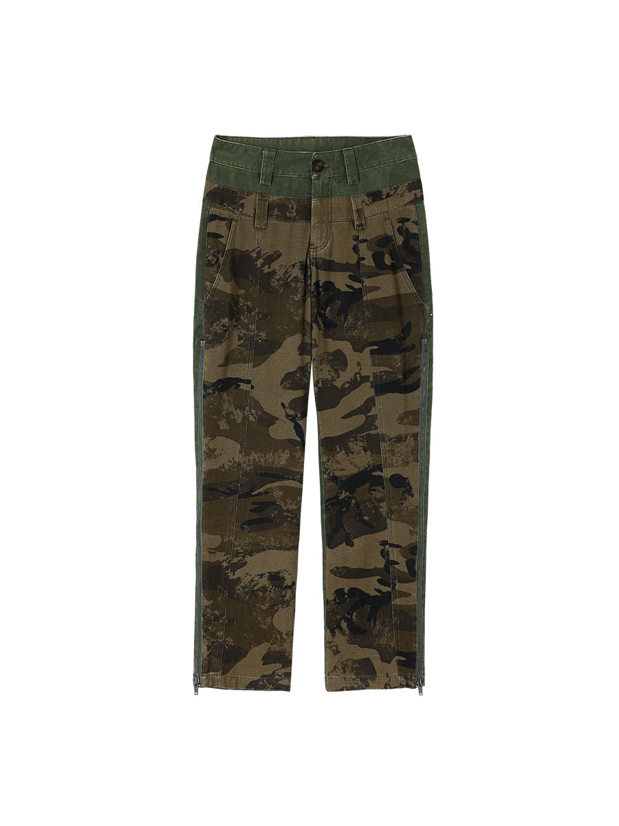 Low-Rise Camouflage Patchwork Side Zipper Reversible Pants [ID:0205PA]