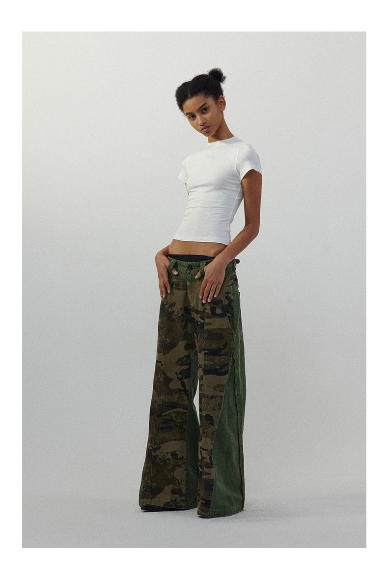 Low-Rise Camouflage Patchwork Side Zipper Reversible Pants [ID:0205PA]