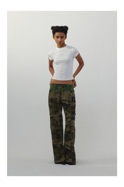 Low-Rise Camouflage Patchwork Side Zipper Reversible Pants [ID:0205PA]