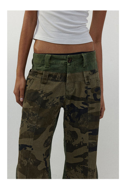 Low-Rise Camouflage Patchwork Side Zipper Reversible Pants [ID:0205PA]