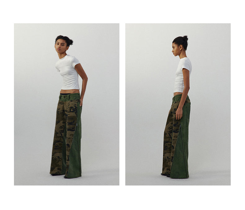 Low-Rise Camouflage Patchwork Side Zipper Reversible Pants [ID:0205PA]