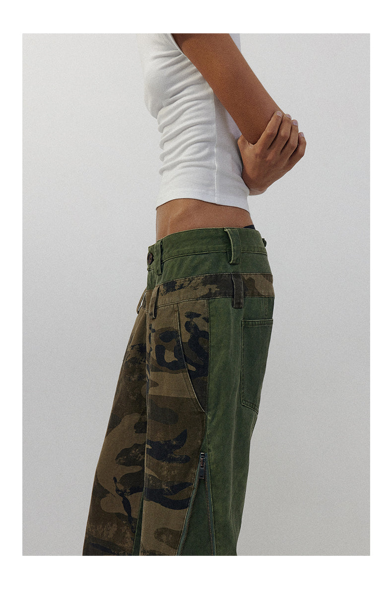 Low-Rise Camouflage Patchwork Side Zipper Reversible Pants [ID:0205PA]