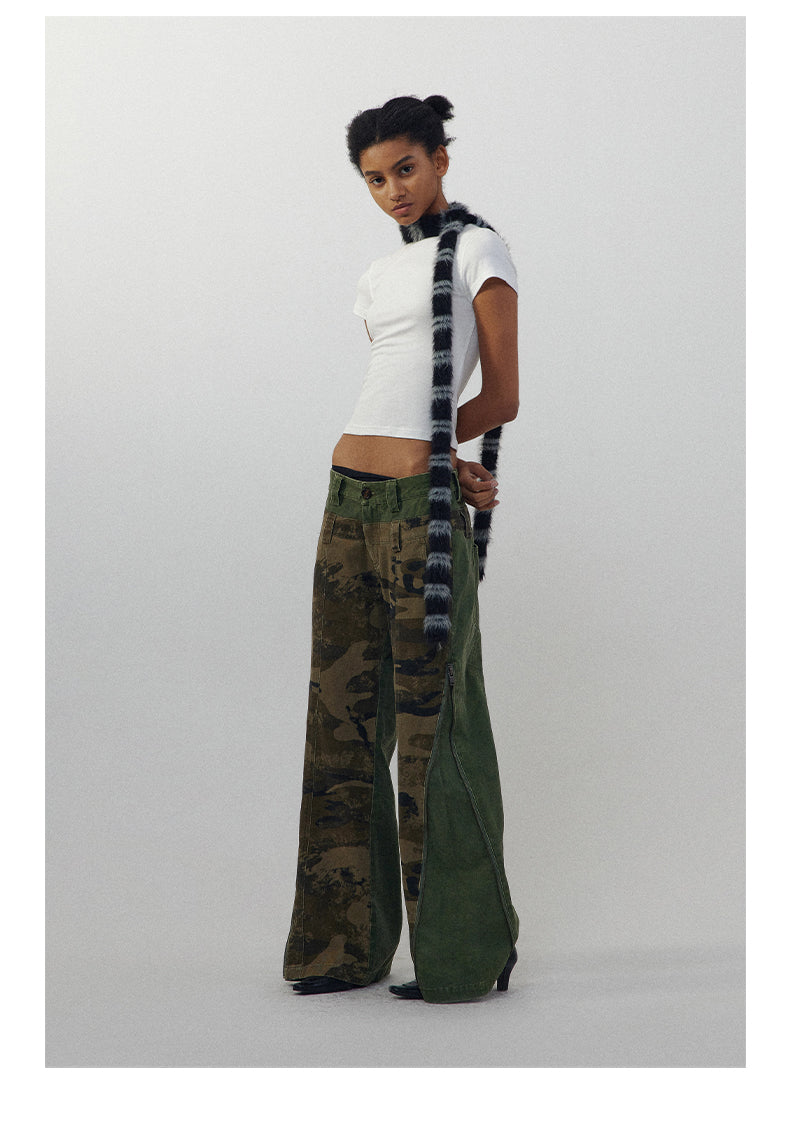 Low-Rise Camouflage Patchwork Side Zipper Reversible Pants [ID:0205PA]