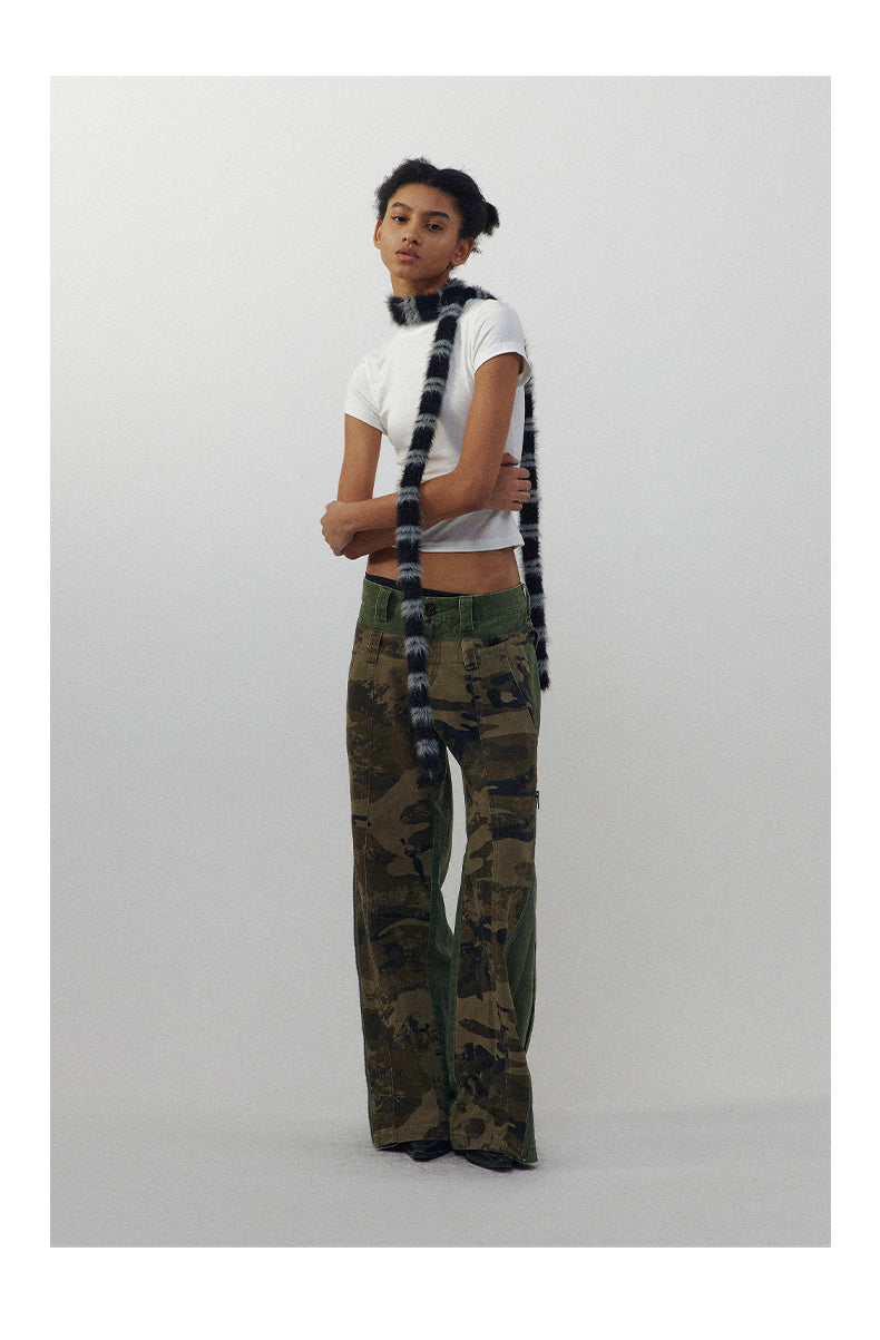 Low-Rise Camouflage Patchwork Side Zipper Reversible Pants [ID:0205PA]