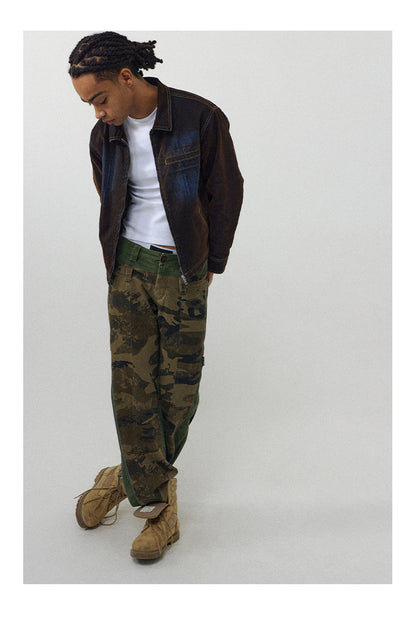 Low-Rise Camouflage Patchwork Side Zipper Reversible Pants [ID:0205PA]