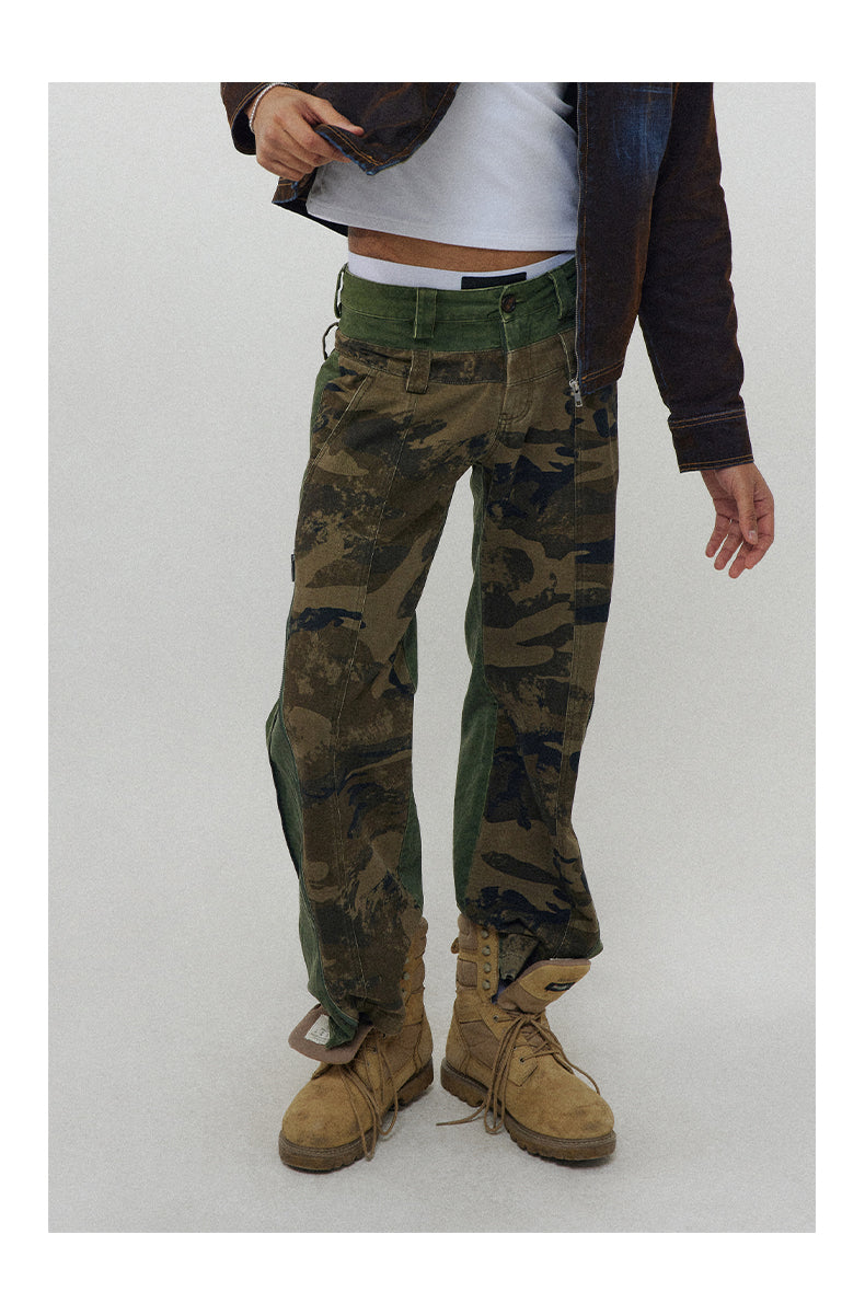 Low-Rise Camouflage Patchwork Side Zipper Reversible Pants [ID:0205PA]