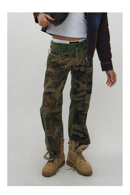 Low-Rise Camouflage Patchwork Side Zipper Reversible Pants [ID:0205PA]