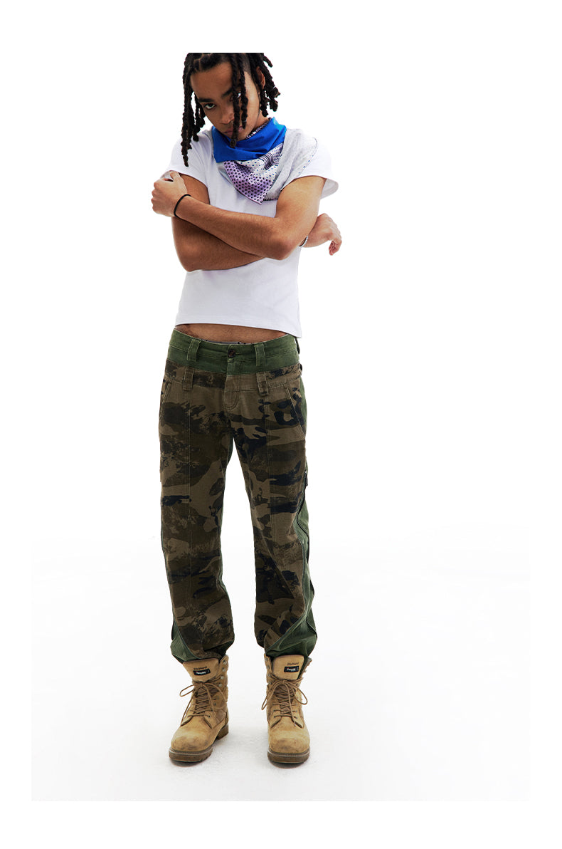 Low-Rise Camouflage Patchwork Side Zipper Reversible Pants [ID:0205PA]