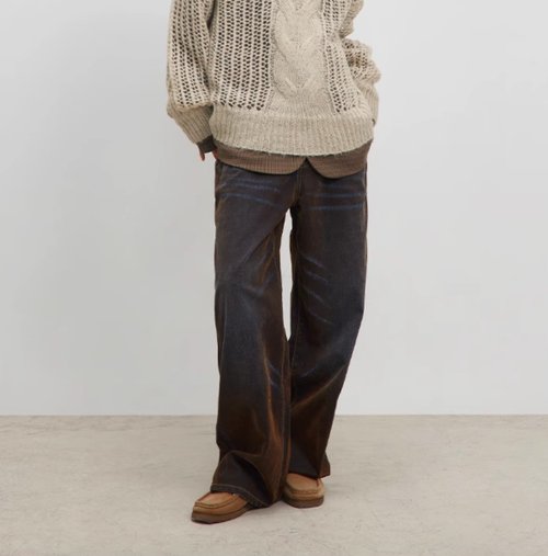Velvet Embossed Retro Washed Denim Pants [ID:0206PA]
