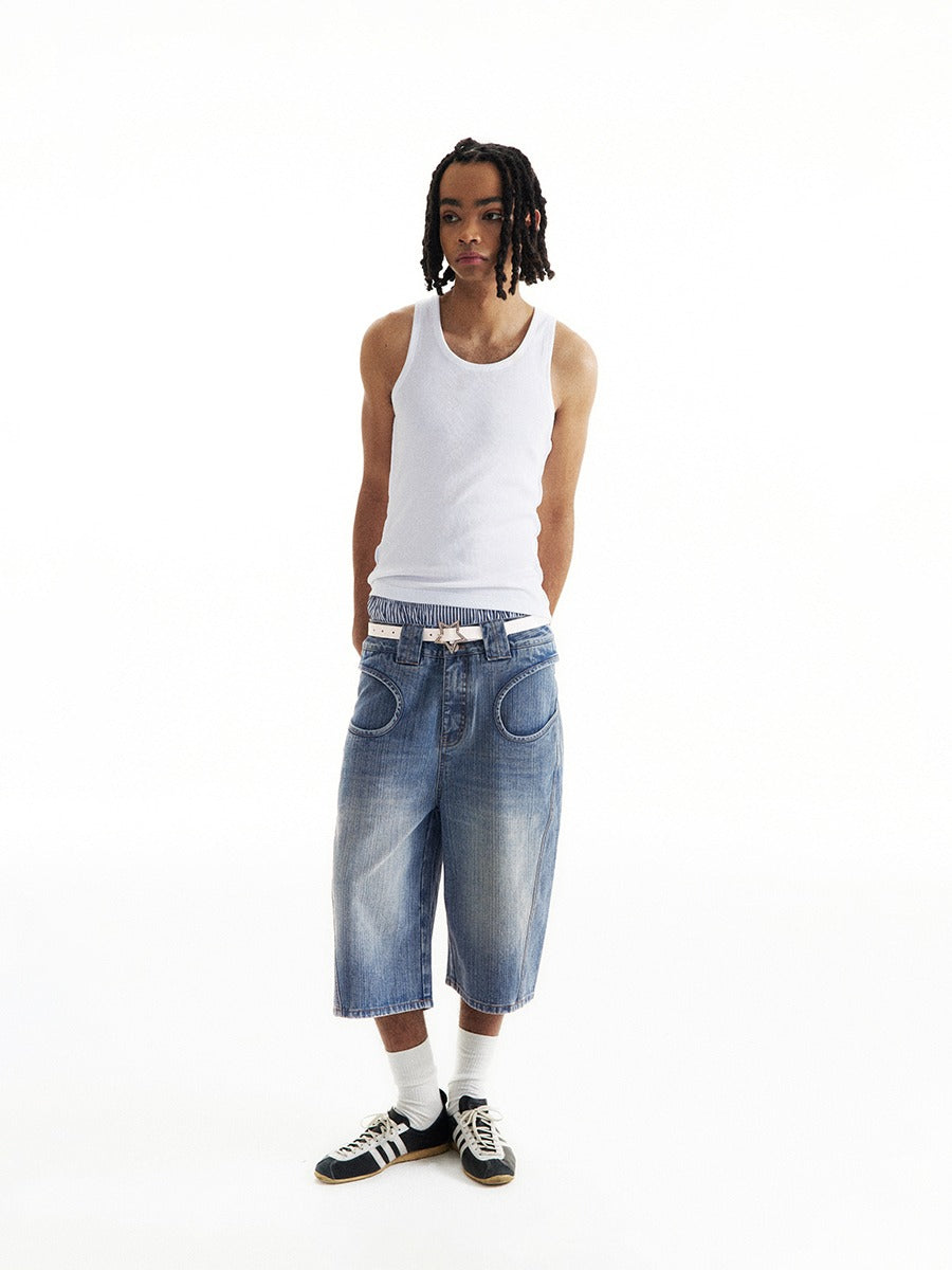 Curved Pocket Bamboo-Pattern Denim Pants [ID:0207PA]