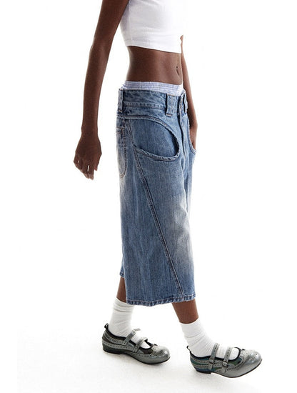 Curved Pocket Bamboo-Pattern Denim Pants [ID:0207PA]