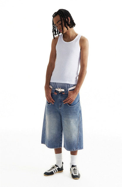 Curved Pocket Bamboo-Pattern Denim Pants [ID:0207PA]