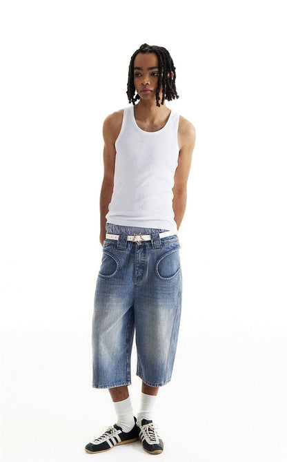 Curved Pocket Bamboo-Pattern Denim Pants [ID:0207PA]