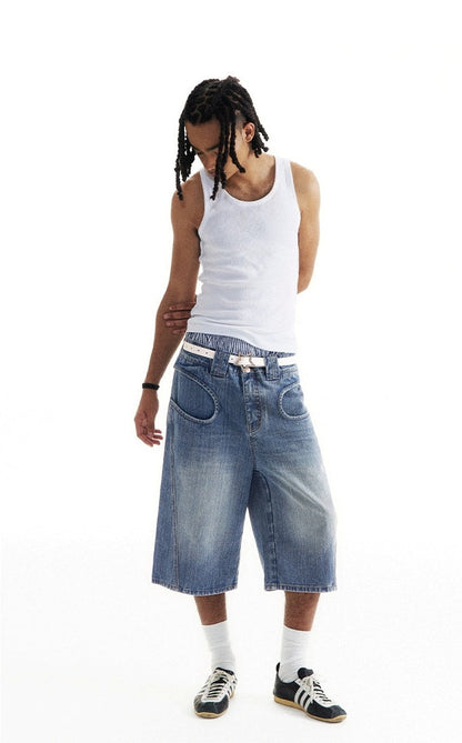 Curved Pocket Bamboo-Pattern Denim Pants [ID:0207PA]