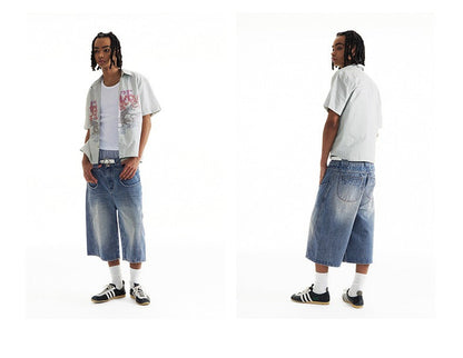 Curved Pocket Bamboo-Pattern Denim Pants [ID:0207PA]