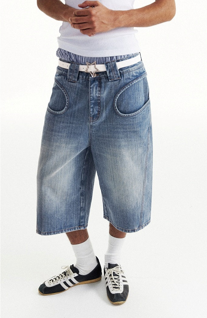 Curved Pocket Bamboo-Pattern Denim Pants [ID:0207PA]