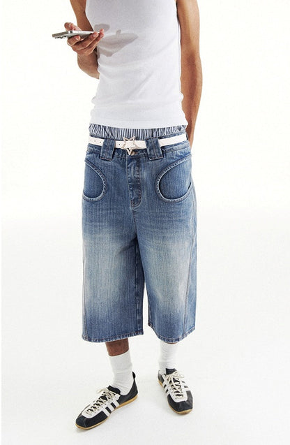 Curved Pocket Bamboo-Pattern Denim Pants [ID:0207PA]