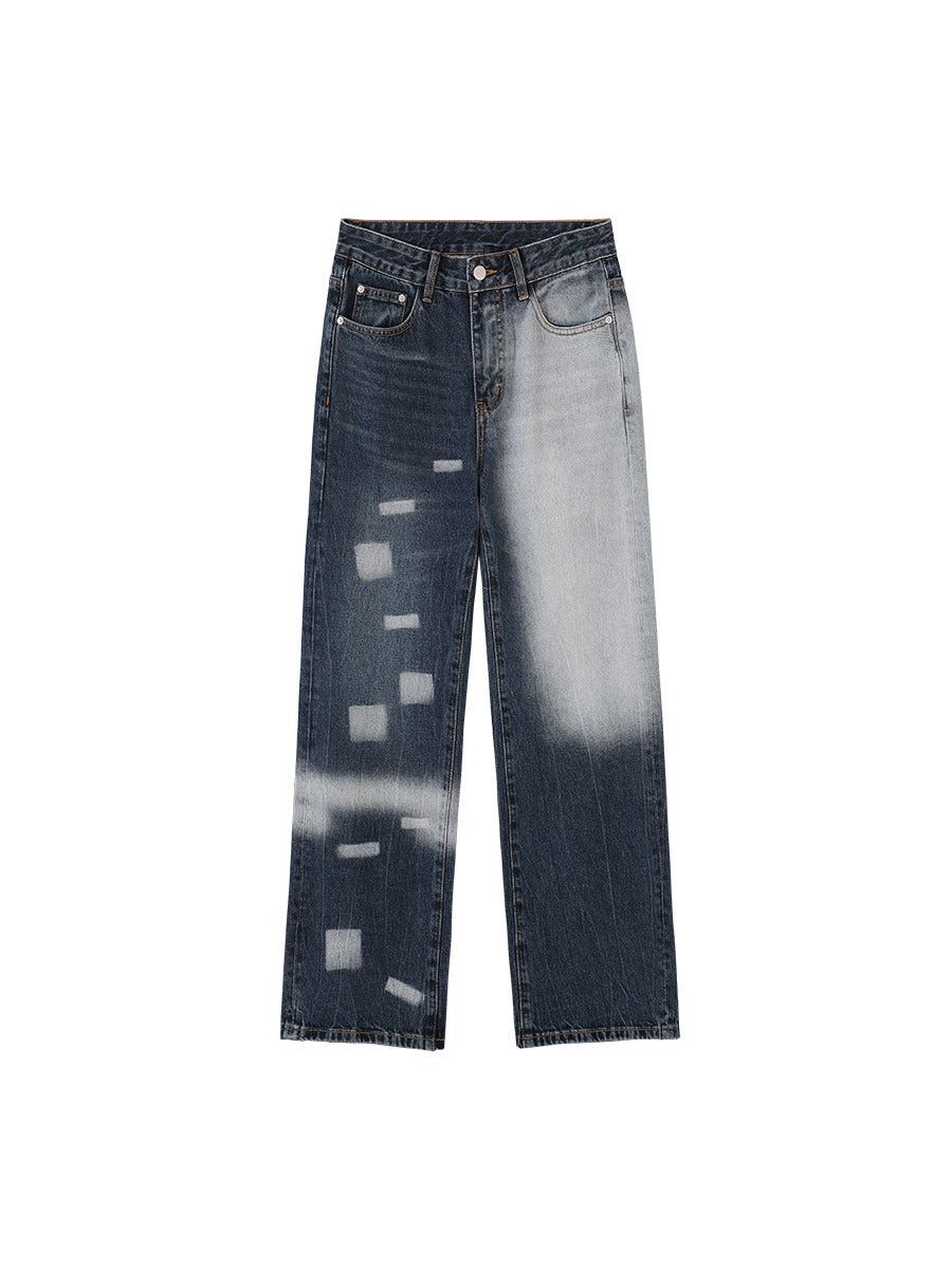 Patchwork Fade Asymmetric Wash Flared Denim Pants [ID:0209PA]