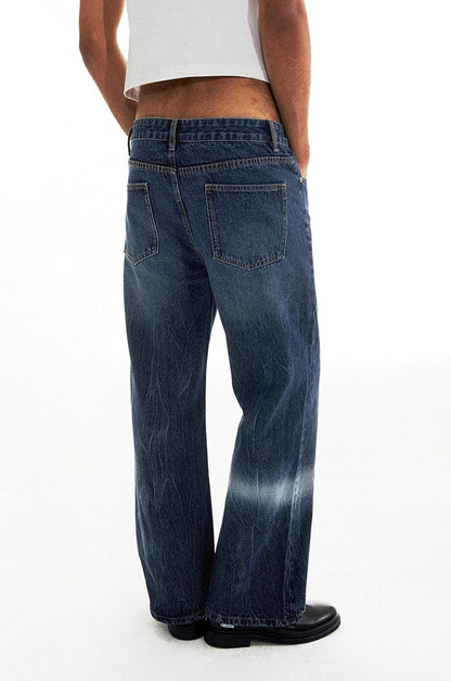 Patchwork Fade Asymmetric Wash Flared Denim Pants [ID:0209PA]