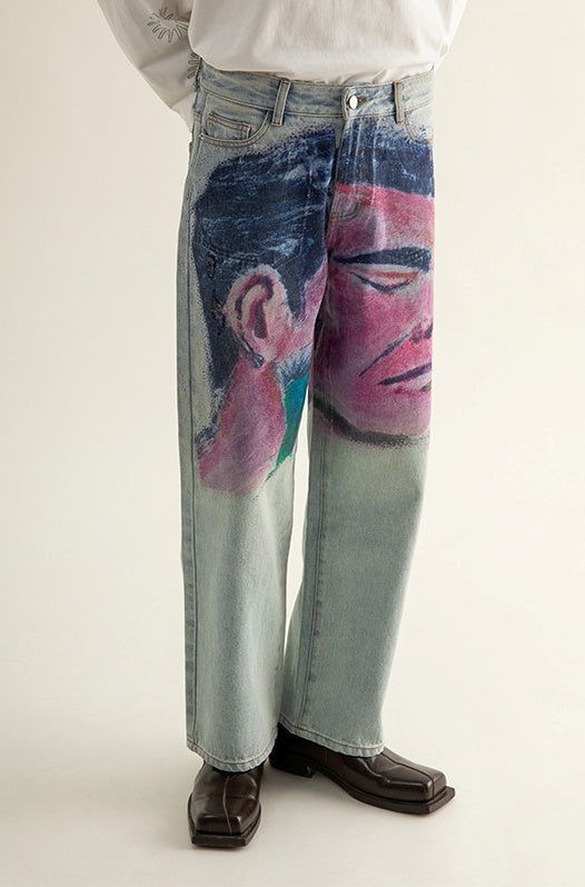 Shaved Painting Graphic Denim Pants [ID:0211PA]