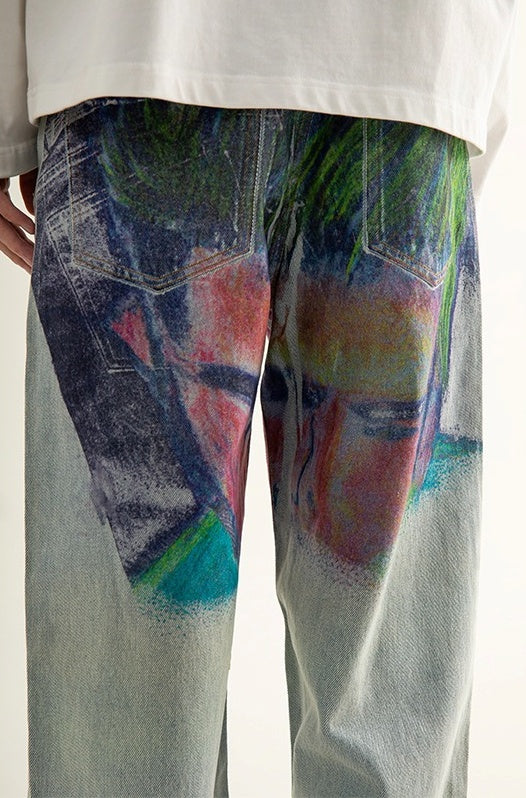 Shaved Painting Graphic Denim Pants [ID:0211PA]