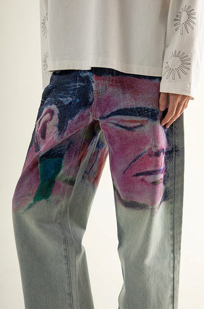 Shaved Painting Graphic Denim Pants [ID:0211PA]