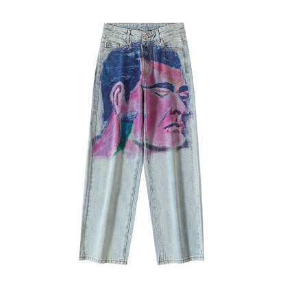 Shaved Painting Graphic Denim Pants [ID:0211PA]