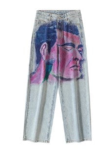 Shaved Painting Graphic Denim Pants [ID:0211PA]