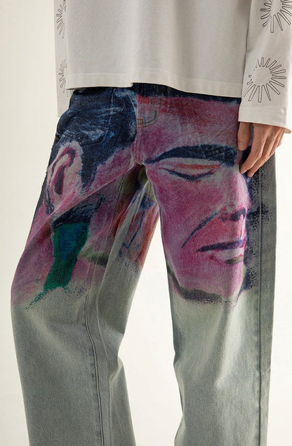 Shaved Painting Graphic Denim Pants [ID:0211PA]