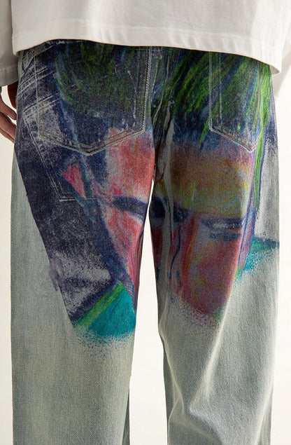 Shaved Painting Graphic Denim Pants [ID:0211PA]