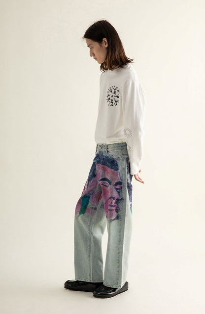 Shaved Painting Graphic Denim Pants [ID:0211PA]