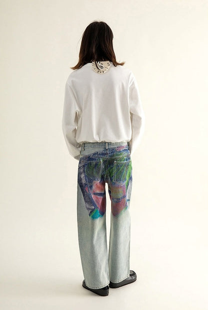 Shaved Painting Graphic Denim Pants [ID:0211PA]