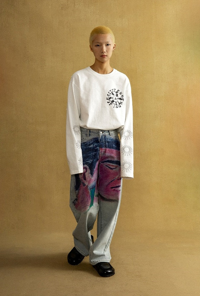 Shaved Painting Graphic Denim Pants [ID:0211PA]