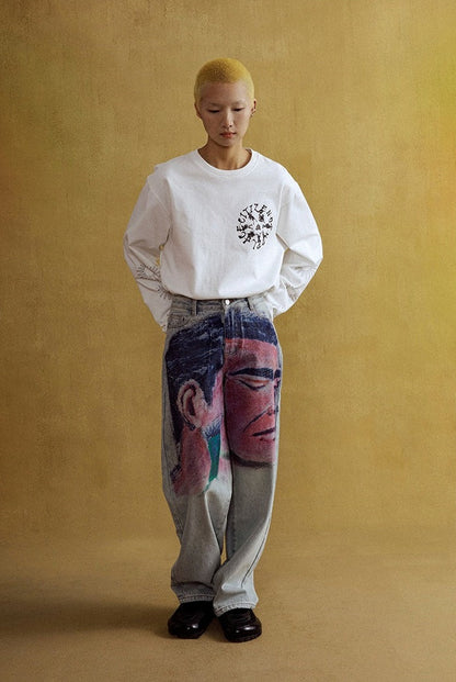 Shaved Painting Graphic Denim Pants [ID:0211PA]