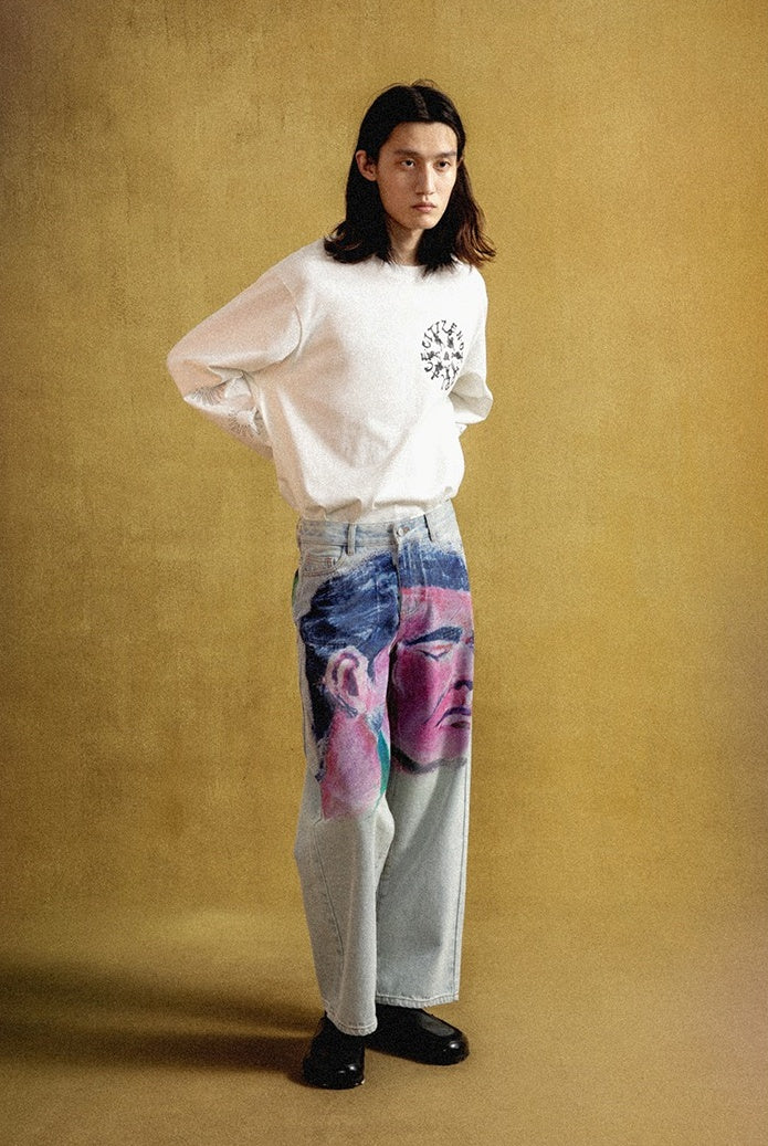 Shaved Painting Graphic Denim Pants [ID:0211PA]