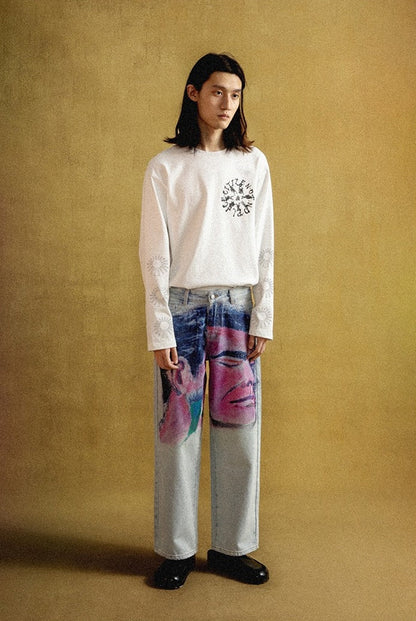 Shaved Painting Graphic Denim Pants [ID:0211PA]