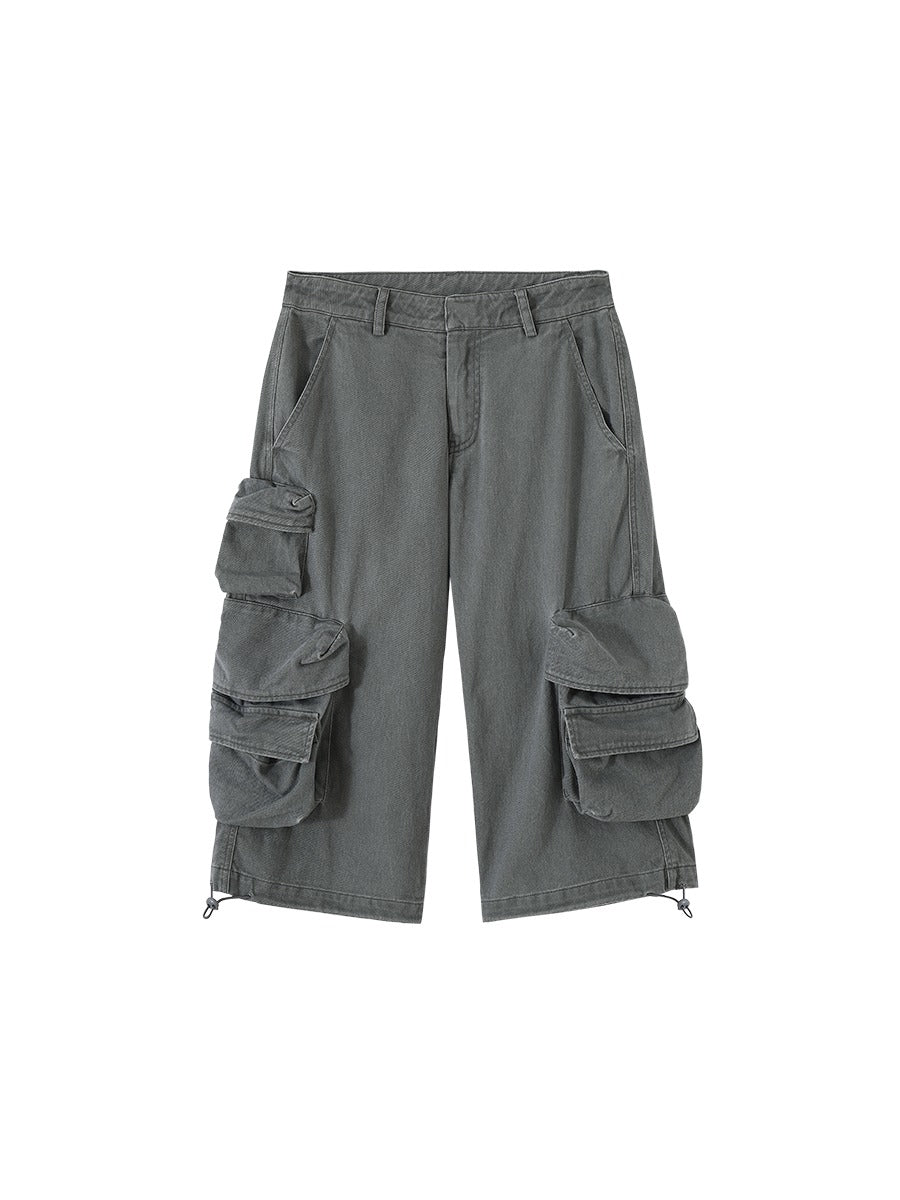 Mist Blue Mid-Low Rise 7/8 Cargo Utility Pants [ID:0213PA]