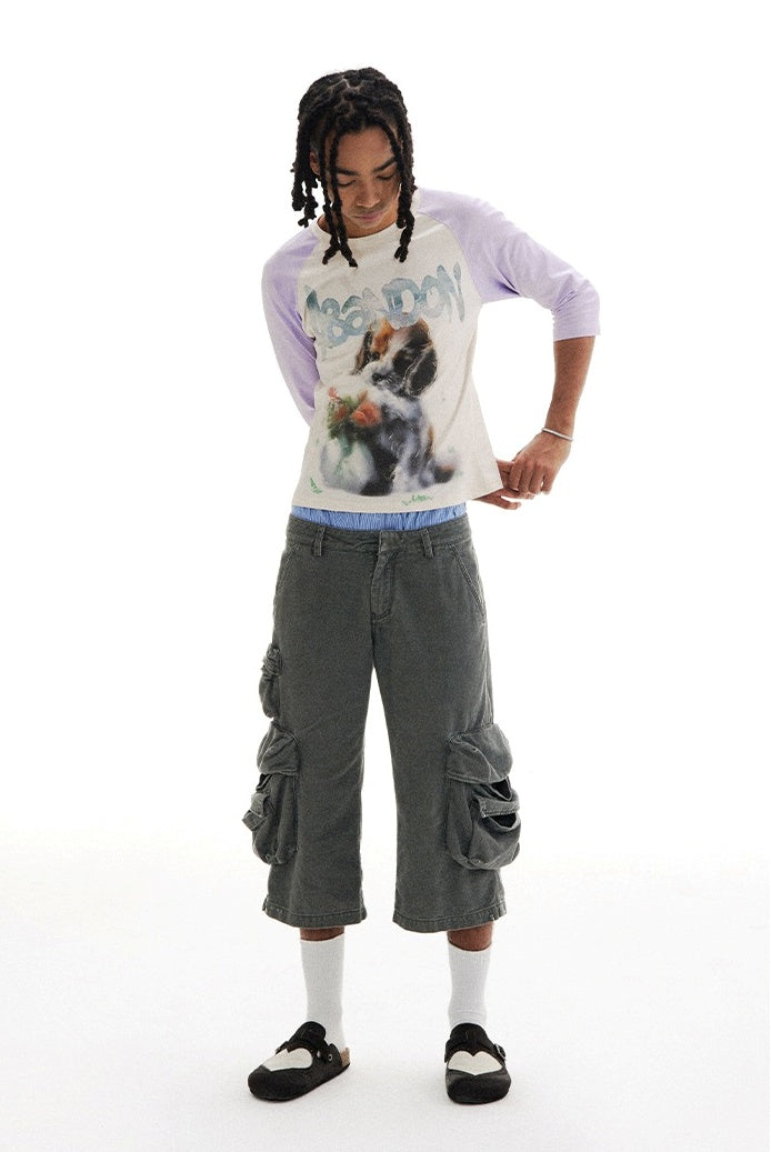 Mist Blue Mid-Low Rise 7/8 Cargo Utility Pants [ID:0213PA]