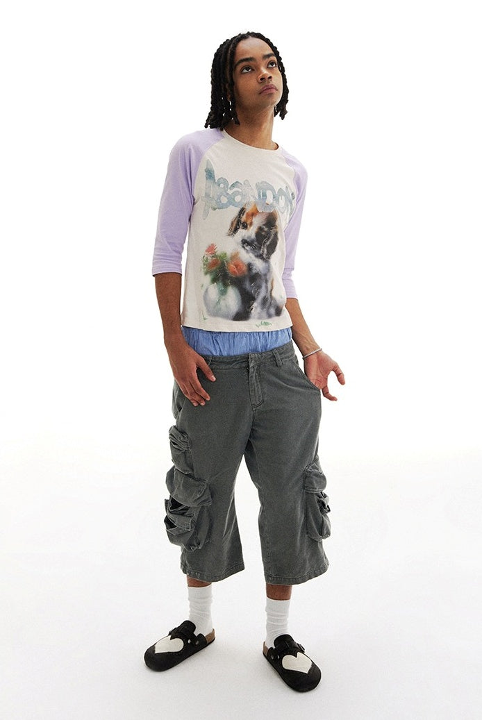 Mist Blue Mid-Low Rise 7/8 Cargo Utility Pants [ID:0213PA]