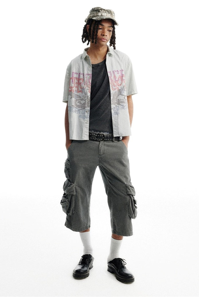 Mist Blue Mid-Low Rise 7/8 Cargo Utility Pants [ID:0213PA]