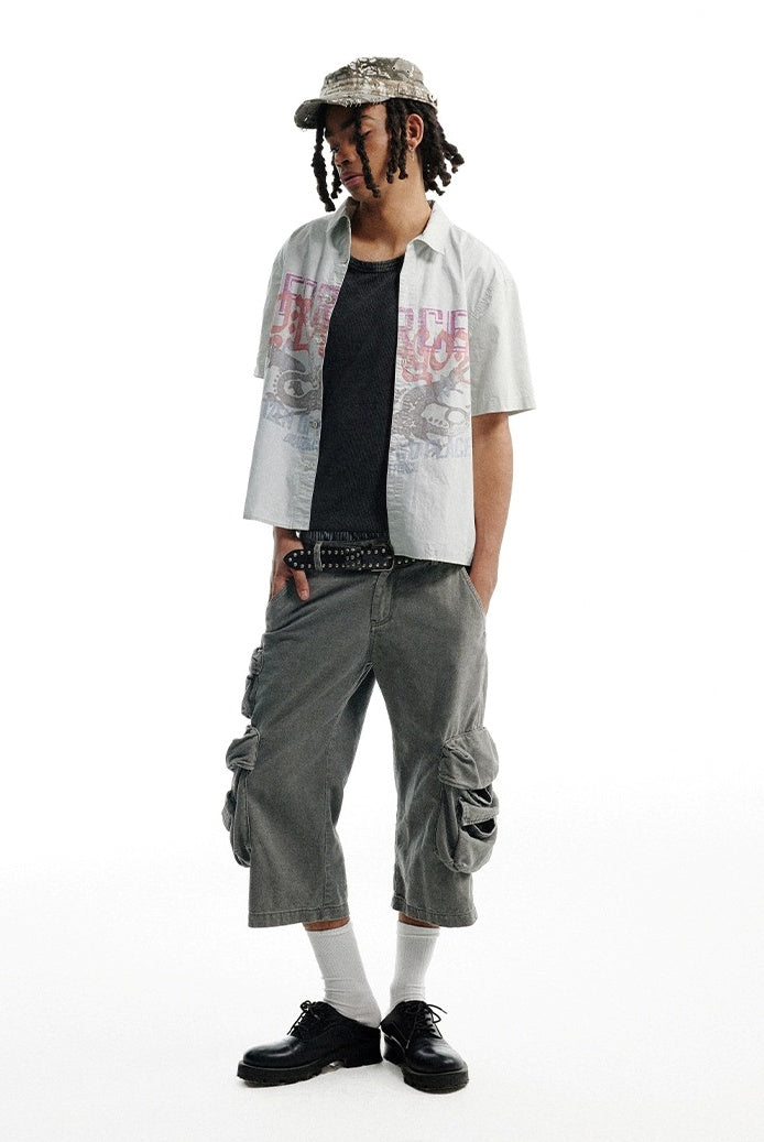 Mist Blue Mid-Low Rise 7/8 Cargo Utility Pants [ID:0213PA]