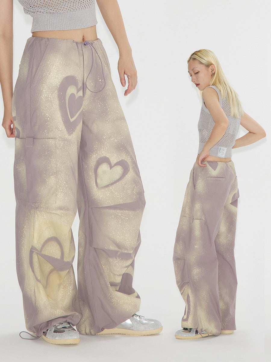 Heart Graffiti Painted Parachute Pants [ID:0214PA]