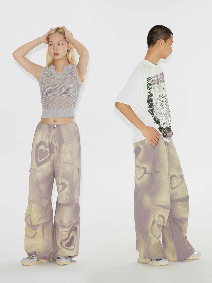 Heart Graffiti Painted Parachute Pants [ID:0214PA]