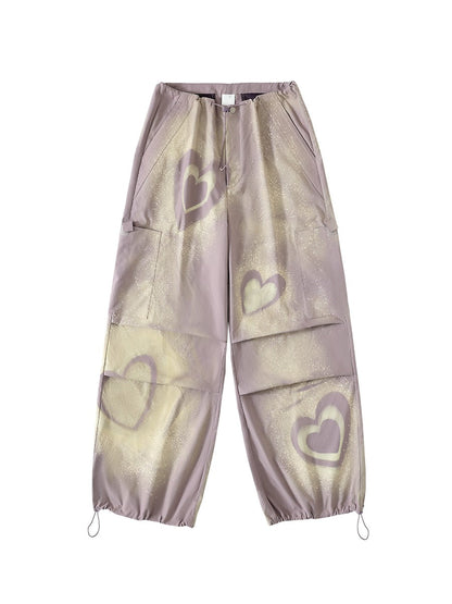 Heart Graffiti Painted Parachute Pants [ID:0214PA]