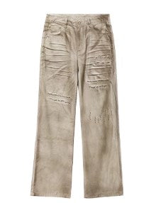 Distressed Patchwork Wide-Leg Dirty Denim Pants [ID:0216PA]